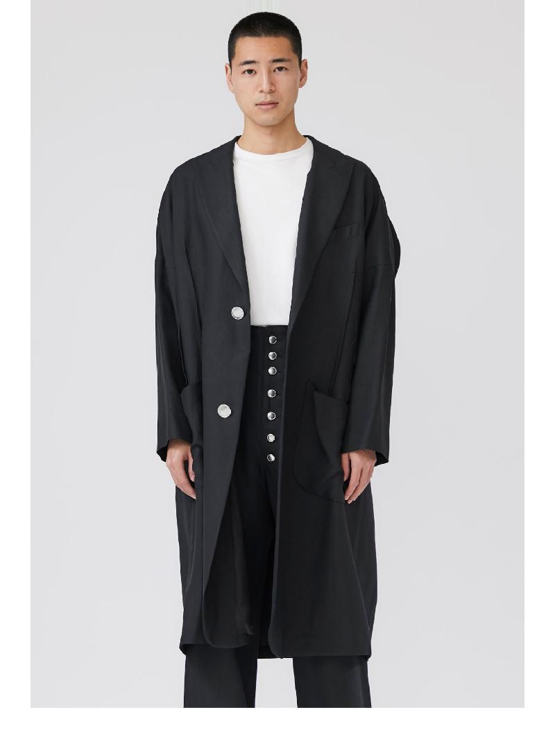 Men's Trench Coats Black And White Linen Japanese Casual High Street Oversized Coat