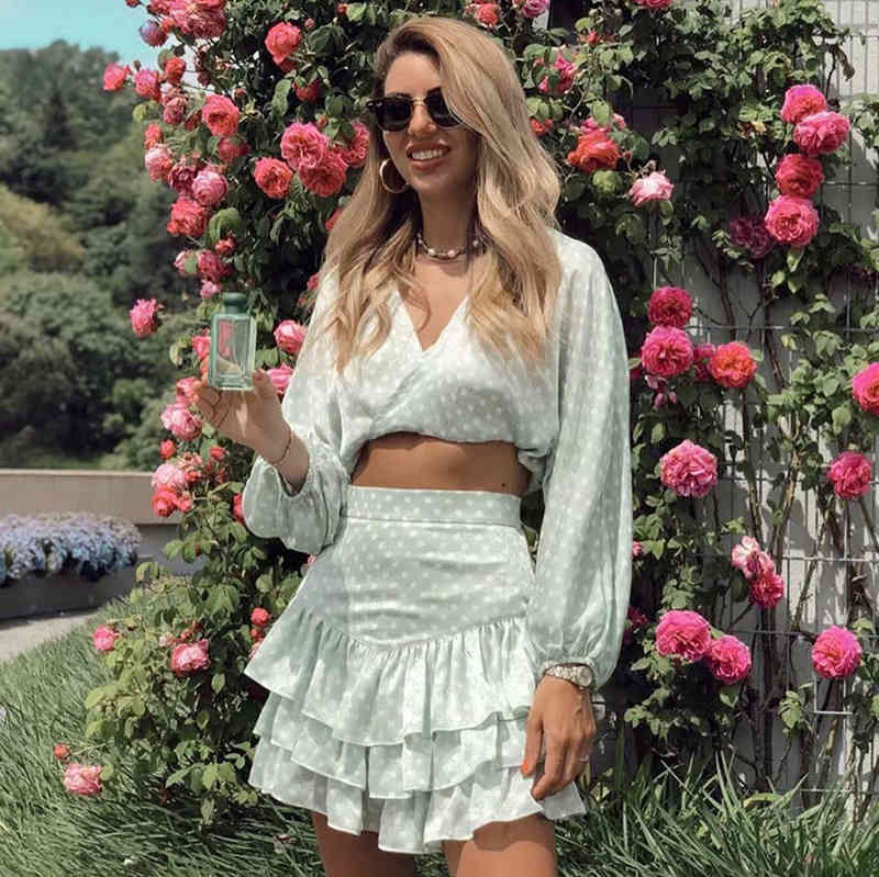 Women Polka Dot Blouse Batwing Long Sleeve Loose Shirt Female V Neck Bow Tie Chic Beach Short Tops Lady Summer Blusas 210508