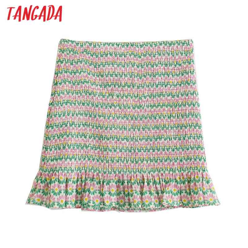 Women Floral Print Skirts Faldas Mujer Strethy Waist French Style Female Mini Skirt 5Z101 210416