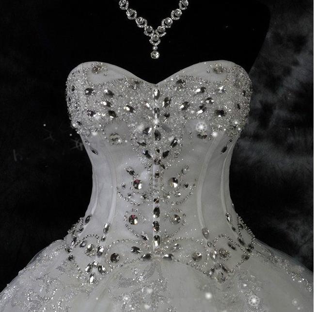 Gorgeous Sparkly Crystals Wedding Dress Beading Sequins Princess Bride Dresses Elegant Lace-up Back A Line Beaded Sweetheart Bridal Gowns