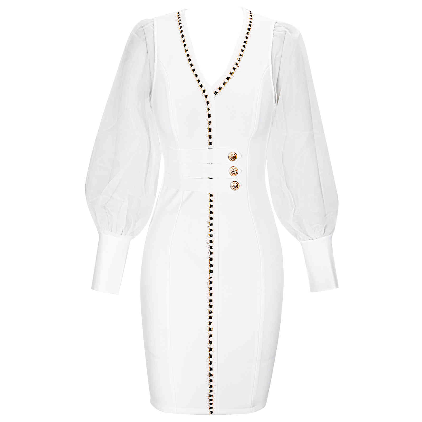 Ocstrade Bandage Dress Long Sleeve Party Dress New Arrival Fall Winter Mesh Sexy White Outfits for Women Bodycon Dress Club 210409