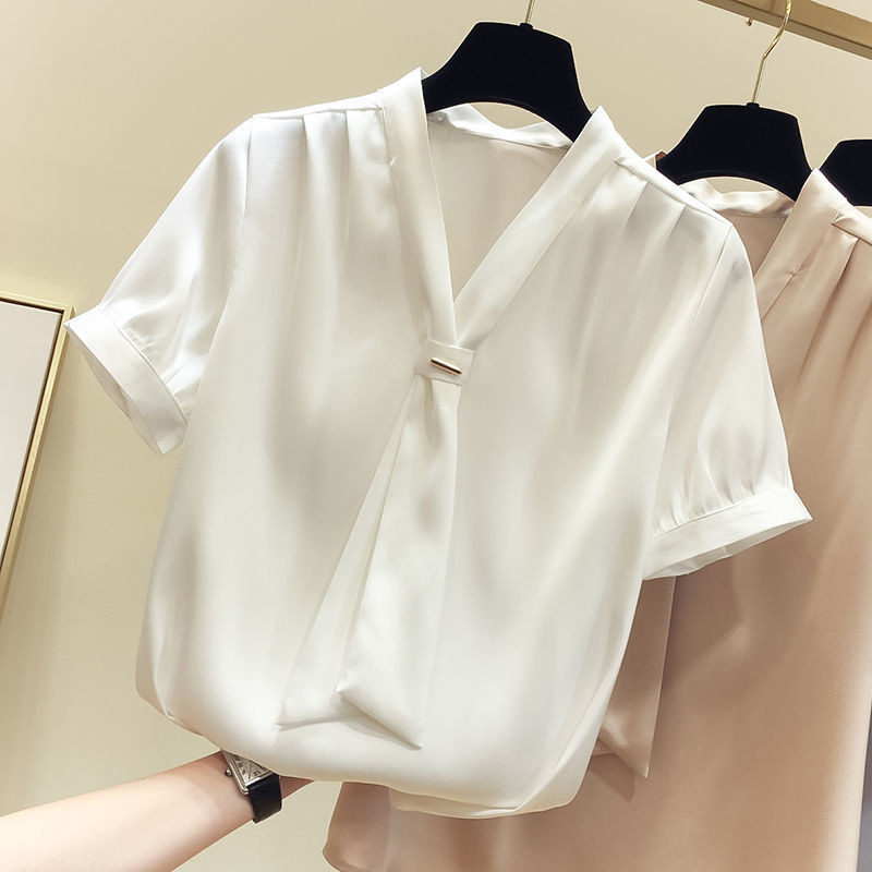 Vintage Short Sleeve Chiffon Shirt Solid Loose Women Tops and Blouse Elegant Summer Office Lady Clothes Blusa Feminina 9132 210506
