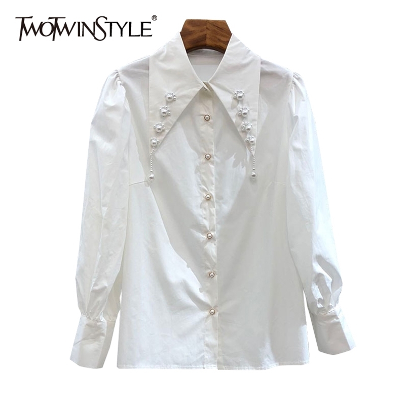 Minimalist White Patchwork Pearl Shirt For Women Lapel Long Sleeve Casual Joker Blouse Female Fashion Clothing 210524
Minimalist White Patchwork Pearl Shirt For Women Lapel Long Sleeve Casual Joker Blouse Female Fashion Clothing 210524