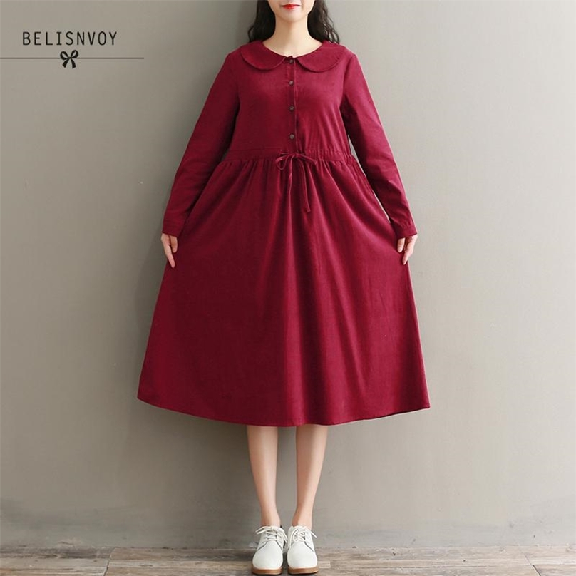 Mori Girl Plus Size Dress Women Peter Pan Collar Long Sleeve Corduroy Dresses Female Autumn Winter Vintage Loose Vestidos 210520, Red
Mori Girl Plus Size Dress Women Peter Pan Collar Long Sleeve Corduroy Dresses Female Autumn Winter Vintage Loose Vestidos 210520, Red