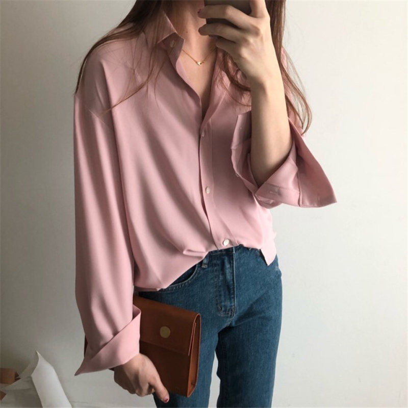 Elegance Silky All Match Minimalist Chic Women Arrival Office Lady High Quality Brief Gentle Shirts 210421