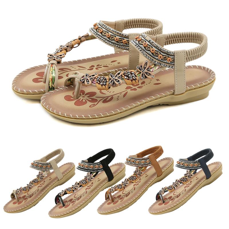 Sandals 2021 Summer Fashion Diamond Small Size Flip Flops Gemstone Rhinestone Flat Bottom Women's Shoes Bohemian Large
