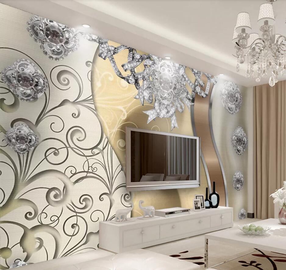 Custom wallpaper large 3d mural European golden lace jewelry flower TV background wall papers home decor 3d wallpaper