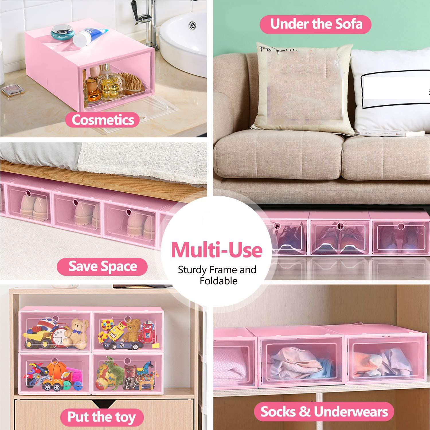 3 Pack Clear Plastic Shoe Box Dustproof Sneaker Storage Organizer Flip Transparent High Heels Boxes Candy Color Stackable Shoes Containers Case VT1017