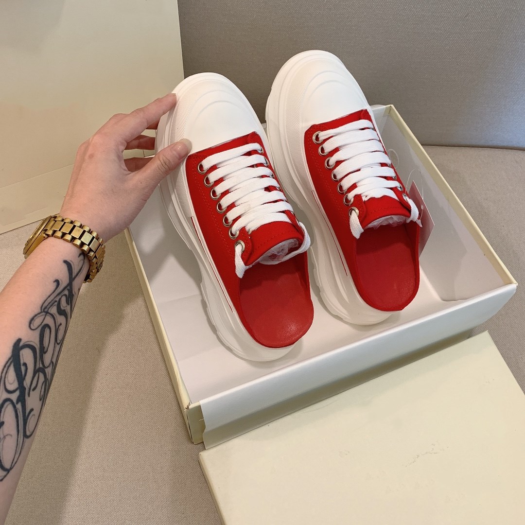 Space Monicab women's casual shoes bright canvas white platform slippers summer out door Easy to wear lace up casual women's slippers 35-40 half-slipper sneakers