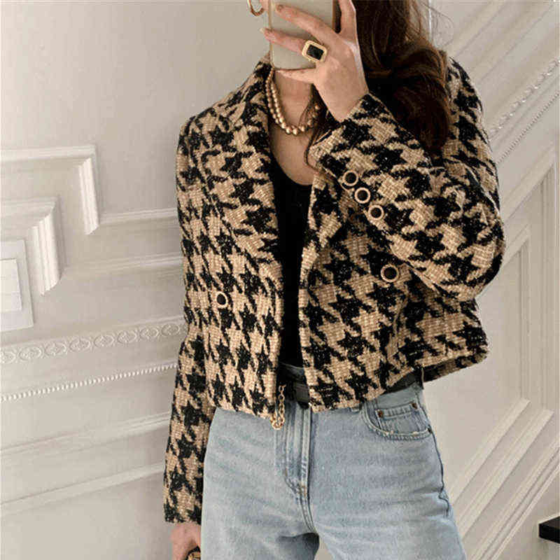 Colorfaith Autumn Winter Women's Blazers Jackets Checkered Korean Lady Wild Plaid Bling Short Tops JK1292 211122