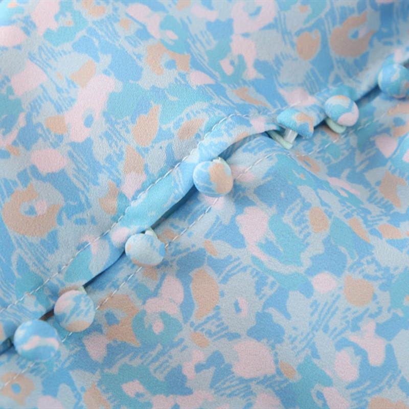 beauty Woman Summer Dress Fresh Romantic Floral Stitching Single-breasted Chiffon Long-sleeved Dresses 210514