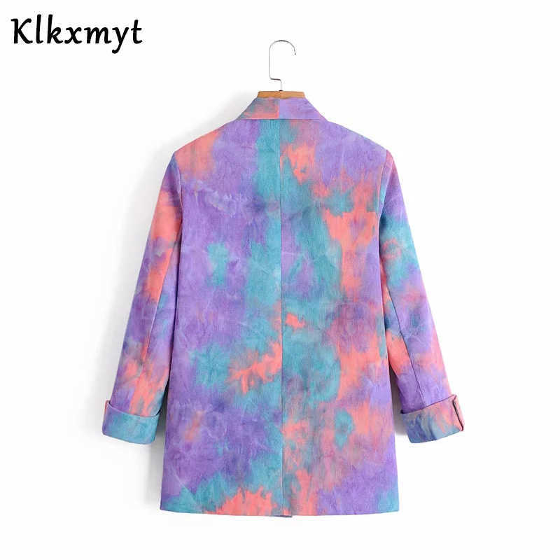 Klkxmyt Blazer Women Single Button Long Sleeve Fashion Tie-dye Printing Office Wear Ladies Za Blazers Pockets Jacket Outerwaer 210527