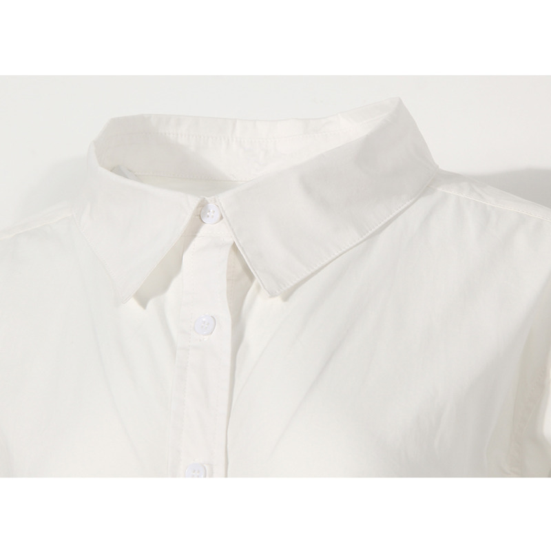 DEAT Women White Asymmetrical Folds A-line Single Breasted Dress New Round Neck Long Sleeve Slim Fashion Tide Summer 7E7925 210428