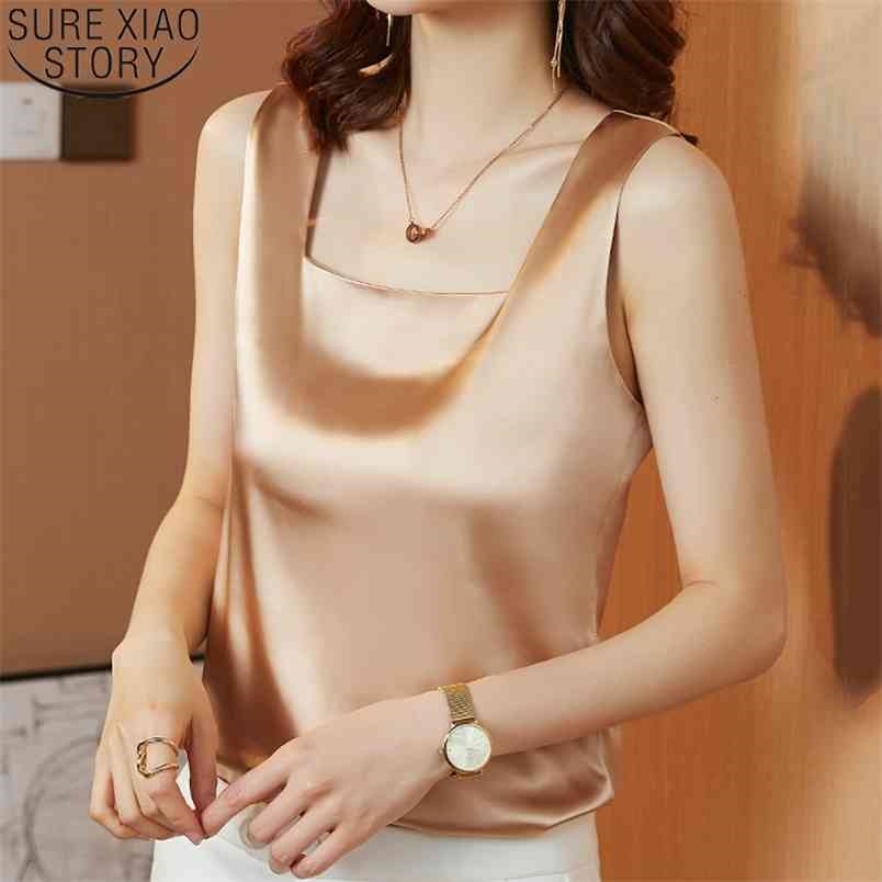 Square Collar Vest Women Camis Fashion Sleeveless Top for Summer Clothes Satin Spaghetti Strap Tank Blusas 14012 210506