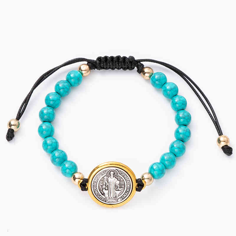 Vintage Saint Benedict Medal Cross Charm Gold/silver Color Religious Weave Bracelet Catholic Medals Pulsera Catolica