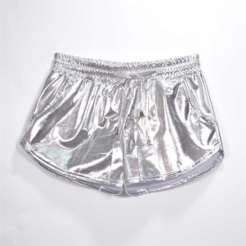 Women Shiny Metallic Shorts Summer Holographic Wet Look Casual Elastic Drawstring Festival Rave Booty Shorts 210611