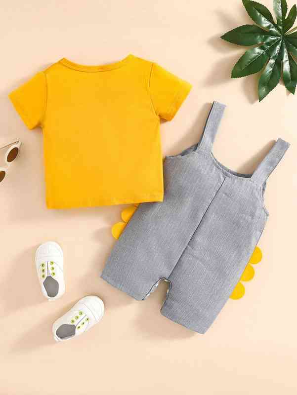 Baby Solid Tee & 3D Patched Kangaroo Pocket Overall Romper SHE