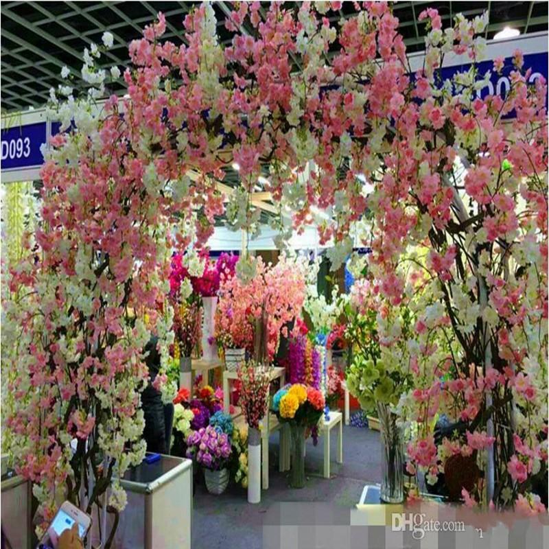 Four Branches Each Bouquet Simulation Cherry Blossom Flower Long-Peach Branch Wedding Arch Decorative Home Party Decor Flowers & Wreaths
