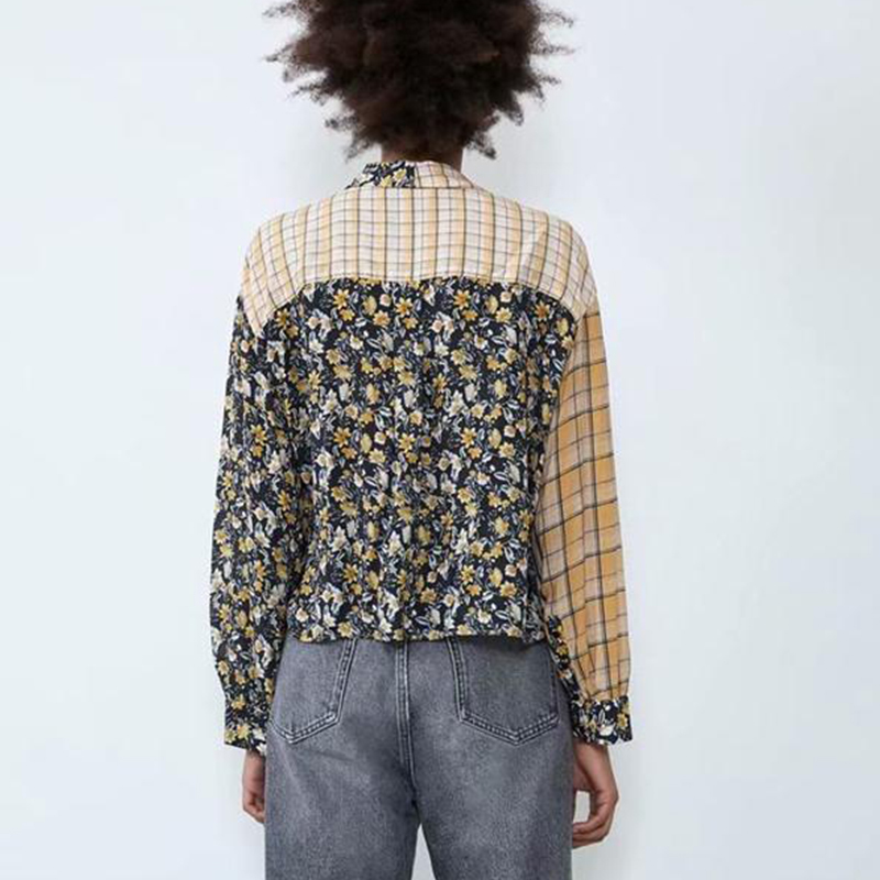 Women Summer Shirt Casual Long Sleeve Female Turn-down Collar Tops Plaid And Floral Blouses Button Black Shirts Camisas Mujer 210422