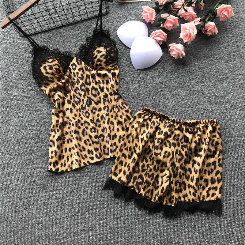 Lisacmvpnel Spring Long Sleeve Pajamas Woman Ice Silk Fashion Leopard Print Sexy Pajama Set 210928