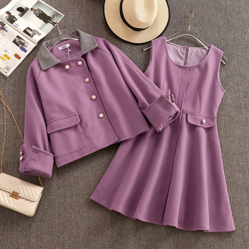 skirts winter 2 female piece sweet vintage single style breasted wool jacket without sleeves dress casual two-piece suits, Purple
skirts winter 2 female piece sweet vintage single style breasted wool jacket without sleeves dress casual two-piece suits, Purple