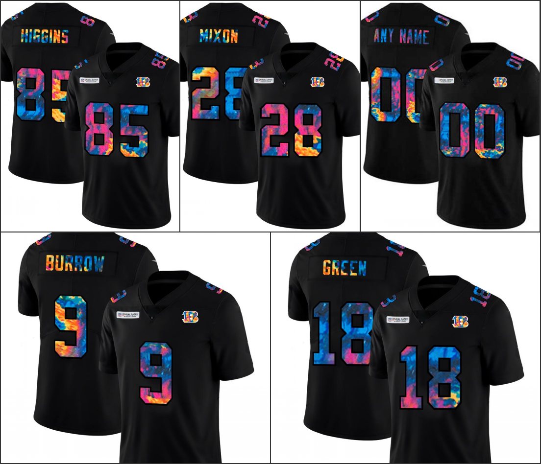 CincinnatiBengalsMen #9 Joe Burrow 28 Joe Mixon 85 Tee Higgins 18 A.J. Green Multi Color Black Custom Crucial Catch Women Youth
CincinnatiBengalsMen #9 Joe Burrow 28 Joe Mixon 85 Tee Higgins 18 A.J. Green Multi Color Black Custom Crucial Catch Women Youth