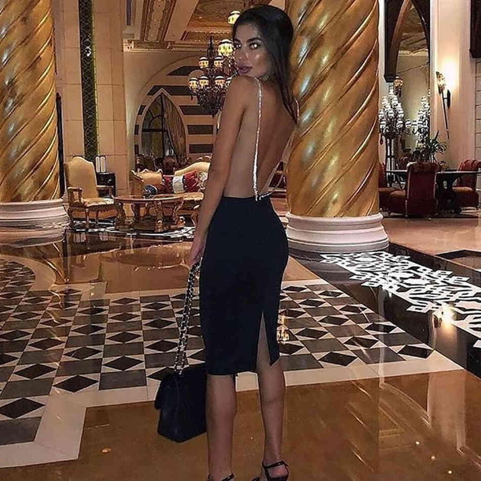 Summer Women Black Backless Bandage Dress Sexy Spaghetti Strap Club Mini Celebrity Runway Party Vestido 210423