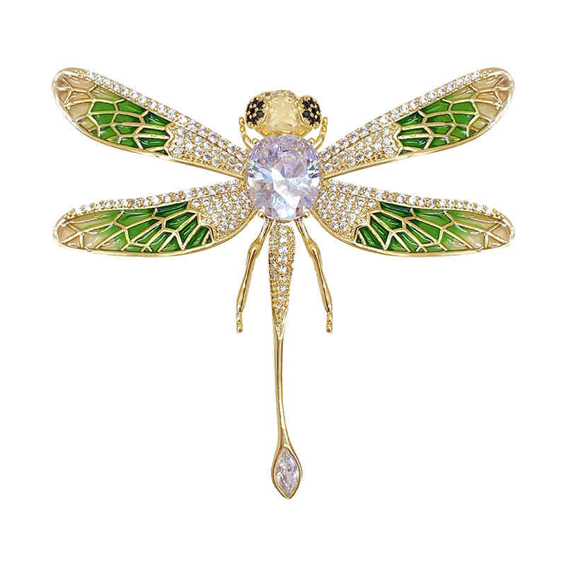 Oil Dripping Insect Forest Golden Green Dragonfly Brooch Collar Pin Gorgeous Versatile Accessories Female Gift
