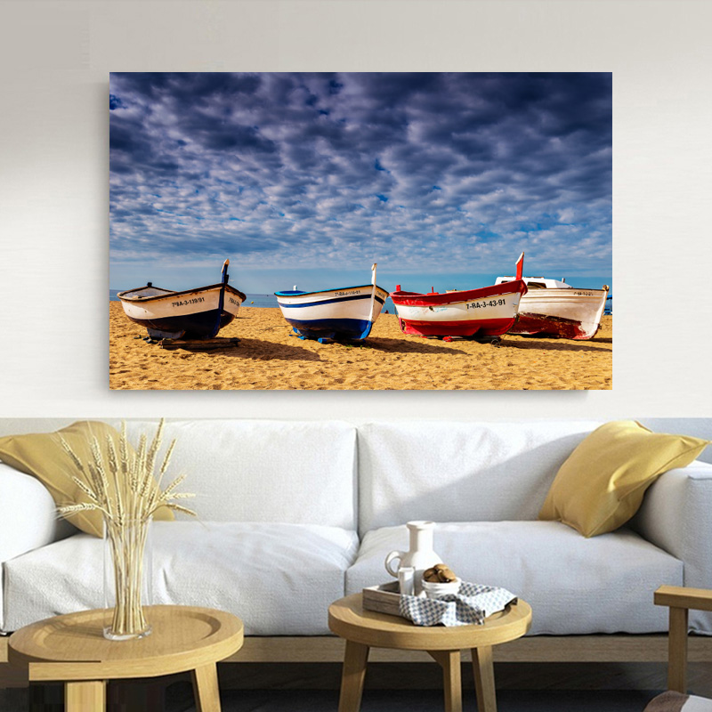 Modern Large Size Landscape Poster Wall Art Canvas Painting Boat Beach Picture HD Printing For Living Room Bedroom Decoration