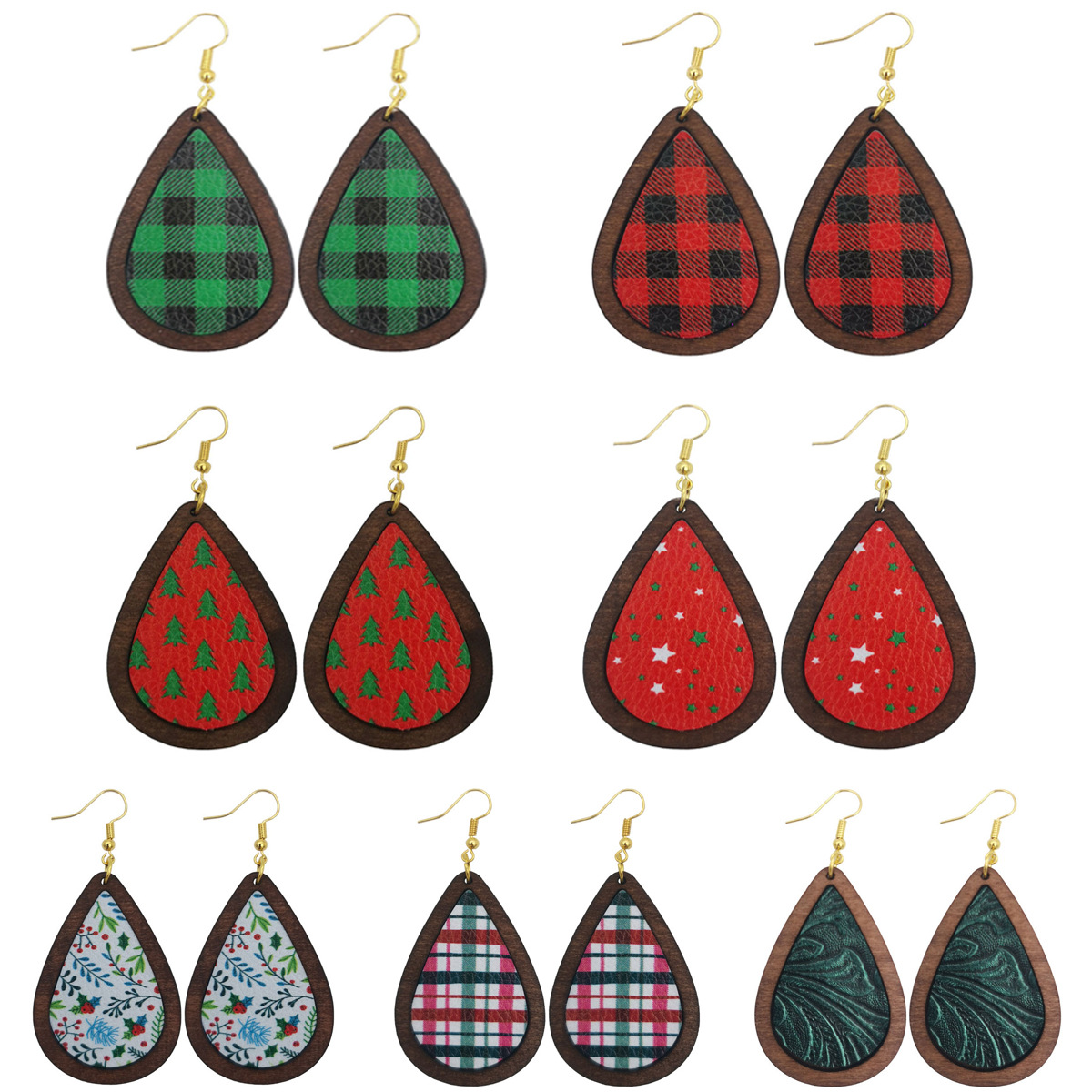 S2624 Fashion Jewelry Christmas PU Leather Wood Earrings Vintage Faux Leather Water Drop Dangle Earrings
S2624 Fashion Jewelry Christmas PU Leather Wood Earrings Vintage Faux Leather Water Drop Dangle Earrings