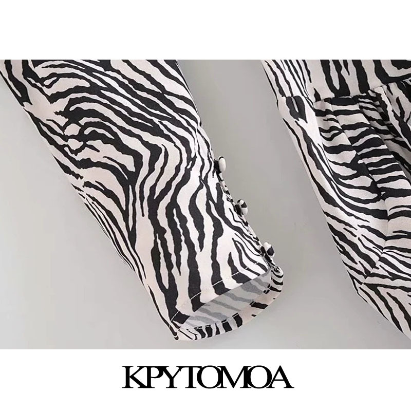 Women Chic Fashion Zebra Print Asymmetrical Mini Dress Long Sleeve Back Zipper Female Dresses Vestidos 210420