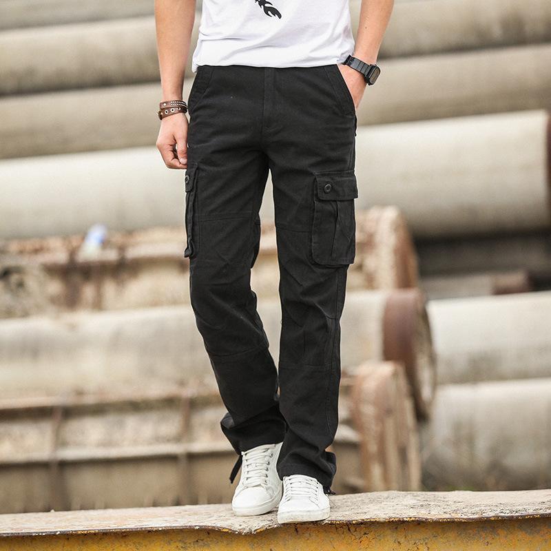 Men's Spring Straight-Leg Pants Youth Loose Multi-Pocket Workwear Trousers