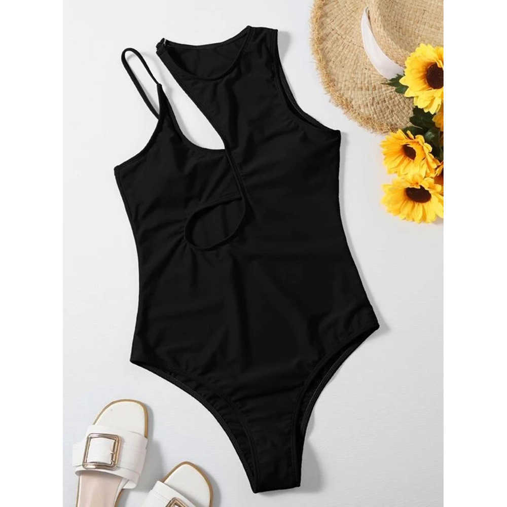 XMTOPYE Women's Swimsuit Sexy Basic Bathing Suit Hollow Out Jumpsuit Solid Black Swimwear Brazilian Beachwear Summer 210702