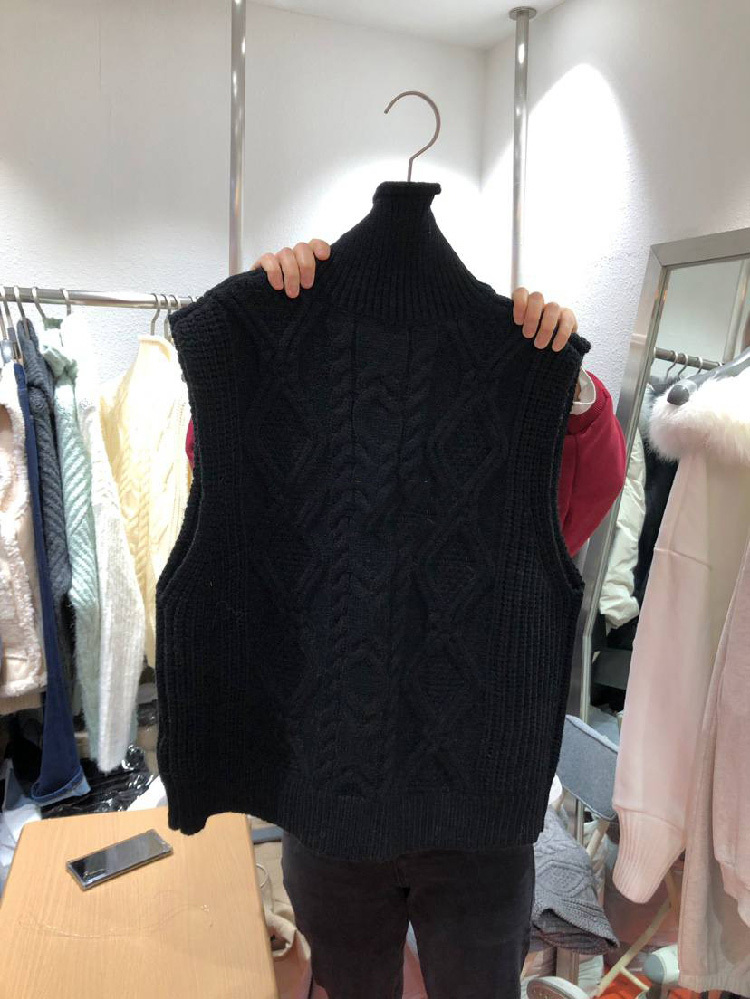 Nomikuma Korean Knitted Sleeveless Turtleneck Vest New Twisted Pullover Sweater Women Fashion Causal Top Jumper 6D912 210427