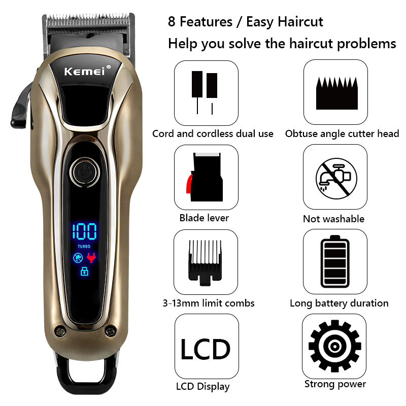 Professional Barber Hair Clipper Rechargeable Electric Finish Cutting Machine Beard Trimmer Shaver Cordless Corded 220623