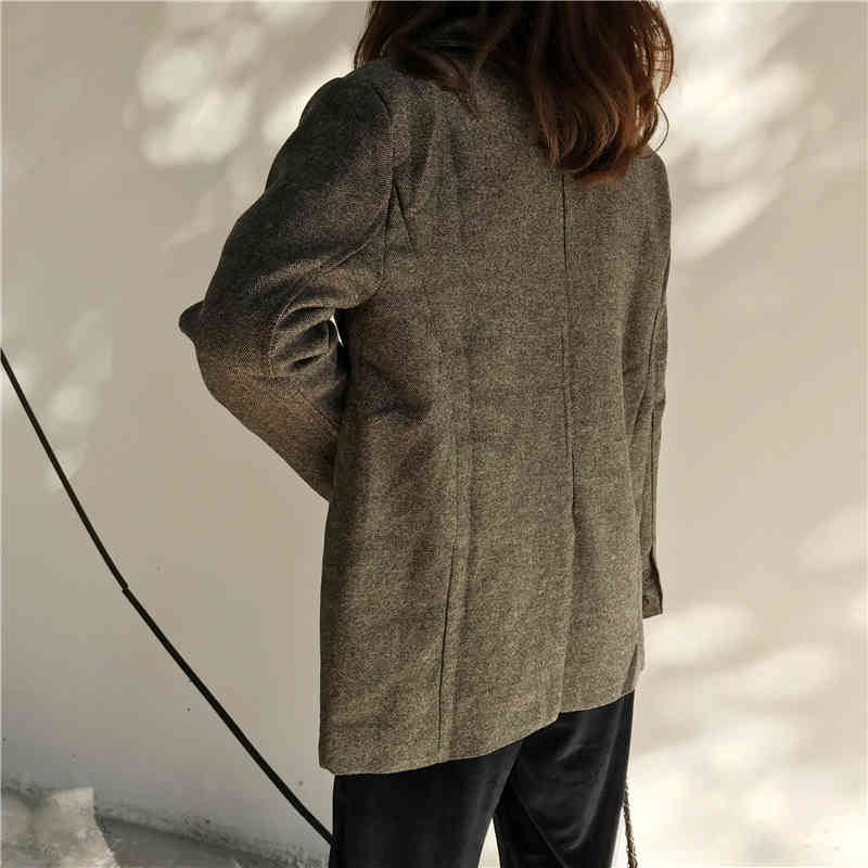 Elegant Blazers Women Vintage Work Wear Blazer Loose Formal OL Single-breasted Thick Suit Collar Jacket Female 210421