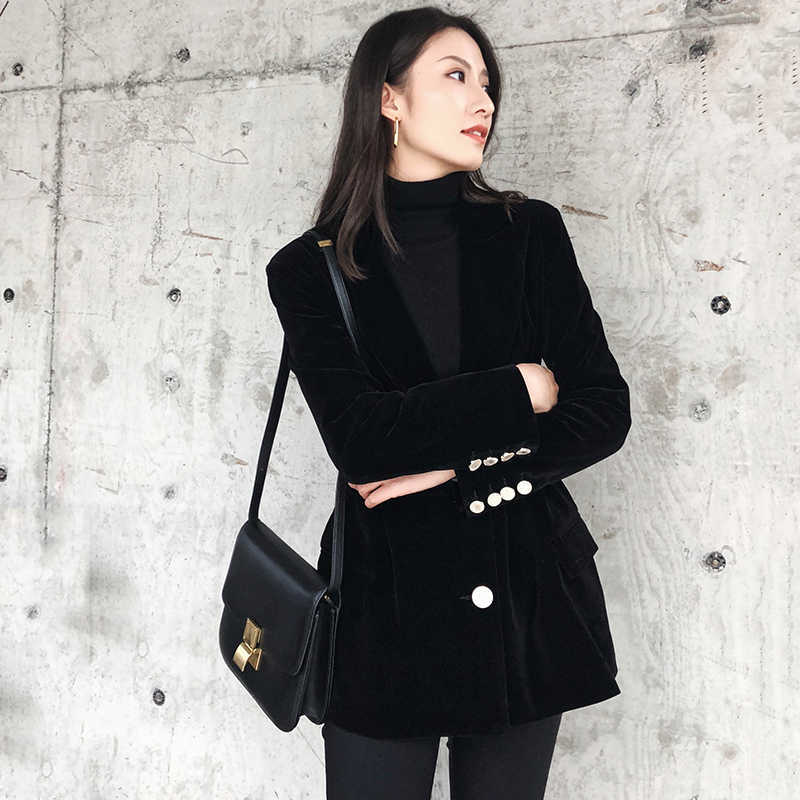 Women blazers and jackets OL work bussiness black velvet jacket coat for ladies mujer casual blazer 210608
Women blazers and jackets OL work bussiness black velvet jacket coat for ladies mujer casual blazer 210608