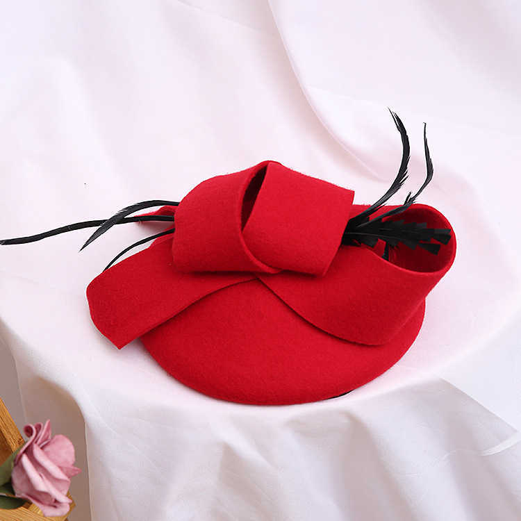 Wedding Woman Hat Fascinators Pillbox Hat With Feather 100% Australian Wool Felt Church Hats Cocktail Banquet Fedoras Cap 210914