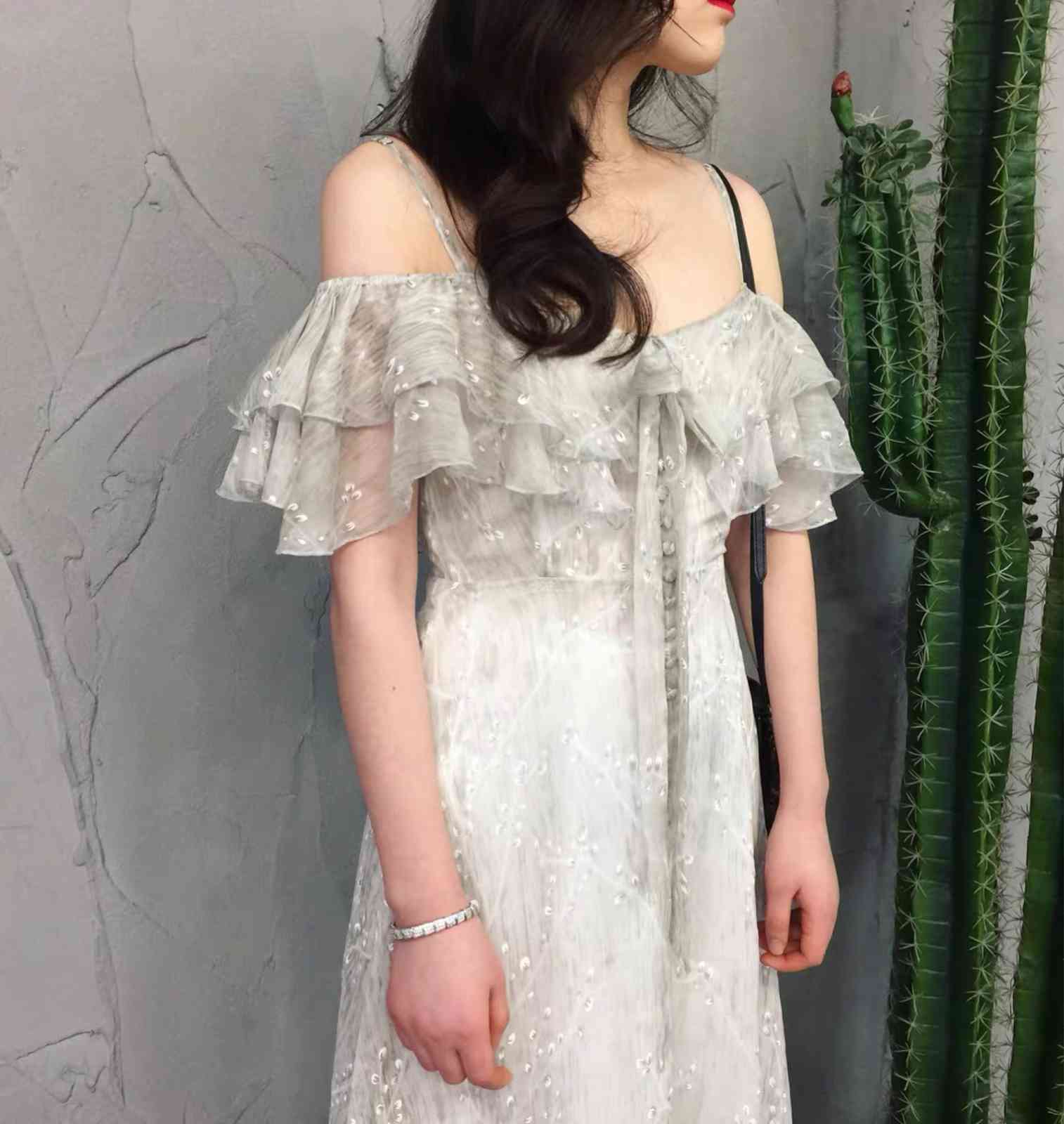 Women Slim Ruffle Maxi Sundress Fairy Elegant Party Vacation Tropical Beach Straps Dress Vintage Korean Runway Vestidos 210421