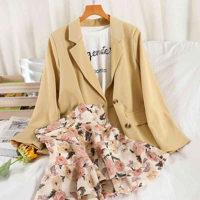 Two Piece Dress Luxury suit loose jacket primer white T-shirt floral skirt spring three-piece JJGJ, Yellow
Two Piece Dress Luxury suit loose jacket primer white T-shirt floral skirt spring three-piece JJGJ, Yellow