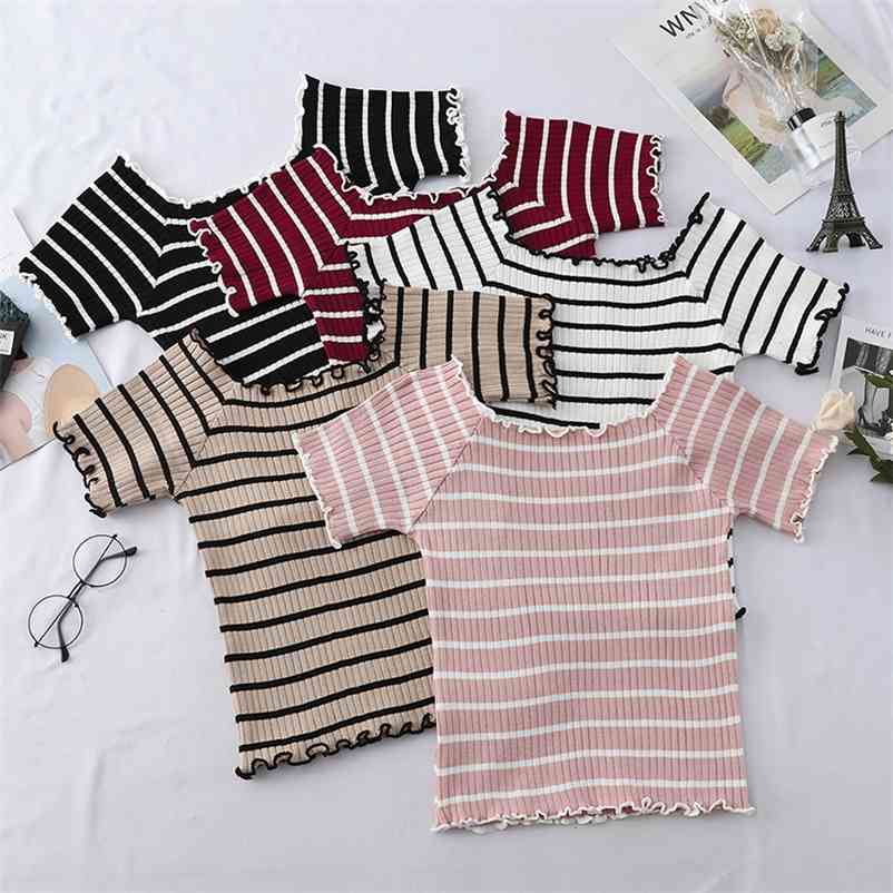 Summer Women T-Shirts Square Neck Stripes Tees Short Sleeve Ruffles Hem T-shirts Casual 210518, Pink
Summer Women T-Shirts Square Neck Stripes Tees Short Sleeve Ruffles Hem T-shirts Casual 210518, Pink