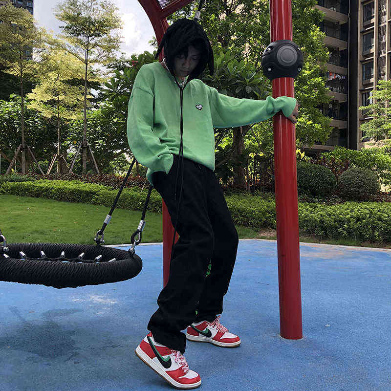 Streetwear men baggy jeans Autumn style Korean trend embroidery loose straight wide leg long pants for and wo 211111