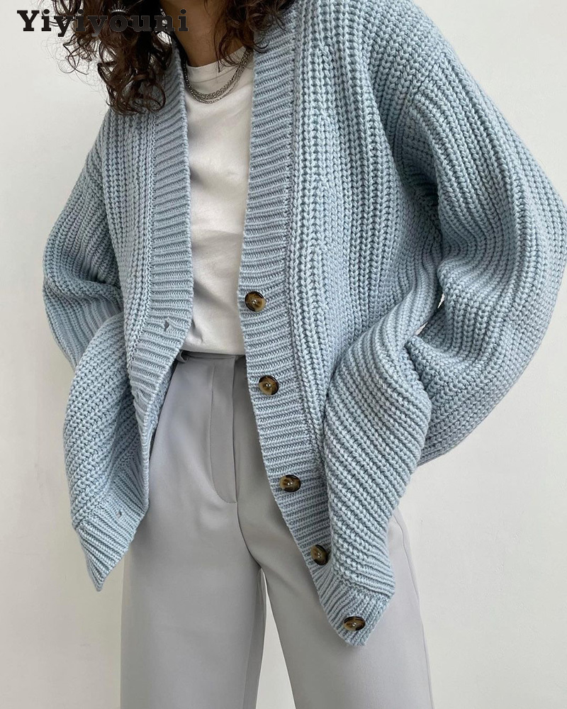 Yiyiyouni Autumn Winter V-Ne Loose Cardigans Women Single Breasted Casual Oversized Sweater Female Long Sleeve Knitted Jumpers, 21110-light blue
Yiyiyouni Autumn Winter V-Ne Loose Cardigans Women Single Breasted Casual Oversized Sweater Female Long Sleeve Knitted Jumpers, 21110-light blue