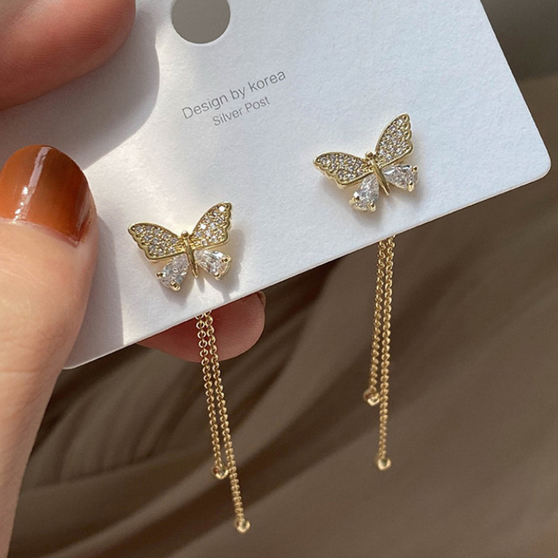 Women Long Tassel Dangle Earrings Korean Sweet Butterfly Rhinestone Earring Elegant Geometric Hanging Jewelry, Silver
Women Long Tassel Dangle Earrings Korean Sweet Butterfly Rhinestone Earring Elegant Geometric Hanging Jewelry, Silver