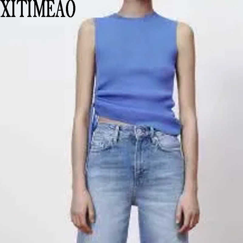 ZA Women Fashion Summer Vintage Knitted Vest O Neck Sleeveless Female Shirt Cut Out Waist Knitwear XITIMEAO 210602, Blue
ZA Women Fashion Summer Vintage Knitted Vest O Neck Sleeveless Female Shirt Cut Out Waist Knitwear XITIMEAO 210602, Blue