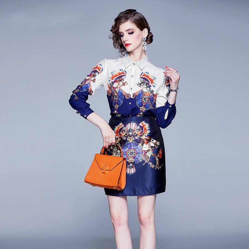Two Piece Dress Runway Fashion Sprint Autumn Suit Women's Vintage Printed Long Sleeve Blouse Shirt And High Waist Mini Skirt Pieces Set, Picture color
Two Piece Dress Runway Fashion Sprint Autumn Suit Women's Vintage Printed Long Sleeve Blouse Shirt And High Waist Mini Skirt Pieces Set, Picture color