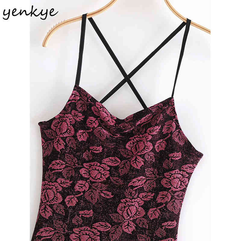 Romantic Floral Rose Sexy Backless Sling Dress Women Sleeveless Halter Bodycon Mini Mujer Summer Party Vestido 210430