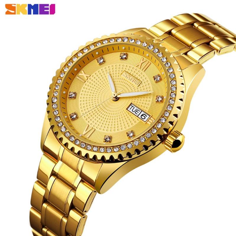 Wristwatches SKMEI Luxury Automatic Men's Watch Crystal Stainless Steel Wristwatch Week Date Display Quartz Bracelet Male Clock Reloj Hombre, Gold-gold
Wristwatches SKMEI Luxury Automatic Men's Watch Crystal Stainless Steel Wristwatch Week Date Display Quartz Bracelet Male Clock Reloj Hombre, Gold-gold
