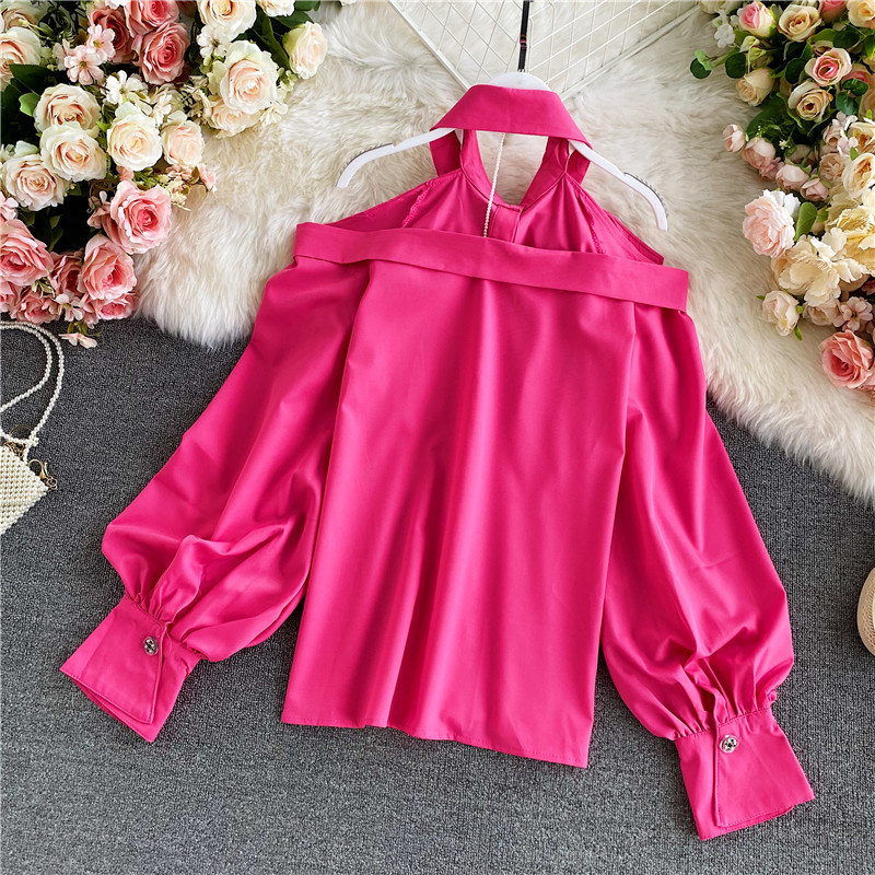 Nomikuma Sweet Bow Tie Halter Top Blouse Causal Long Sleeve Strapless Shirt Spring New Korean Blusas Mujer De Moda 6D830 210427