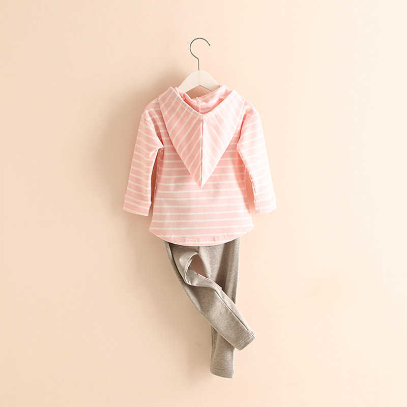 Autumn Spring 2 3 4 6 7 8 Years Striped Long Sleeve Cotton Hoodies Tops+Leggings Baby Kids Girl 2Pcs Outfits Clothing Sets 210529